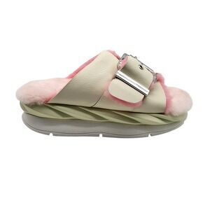 4CCCCEES Strawberry Leather Mellow Laze Cozy Sandals With‎ Shearling Footbed